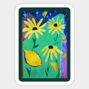 Cosmic Harvest: Lemons and Black-Eyed Susans in Space Sticker